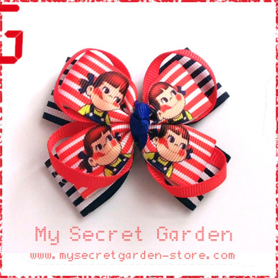 Peco Chan / Pucca Grosgrain Ribbon Girls Hair Bows ( Hair Clip or Hair Band) Style A or B